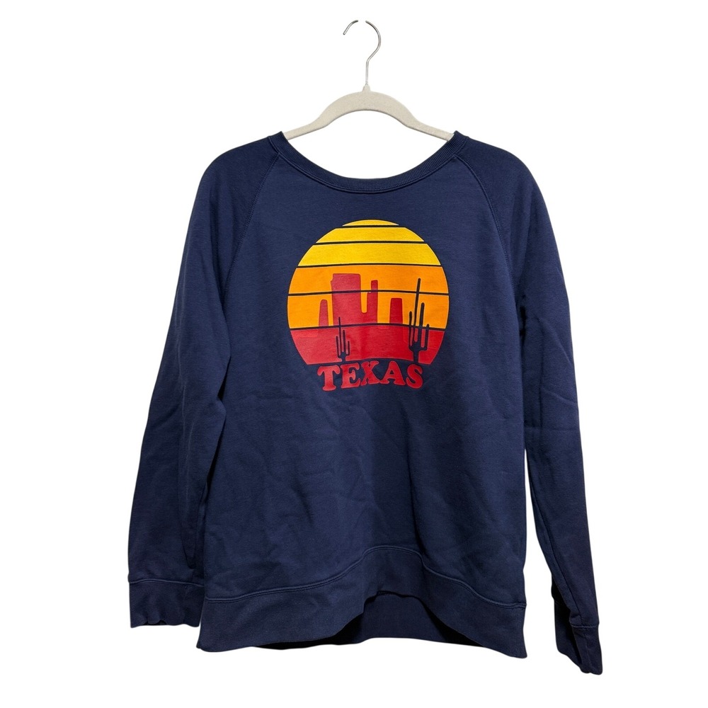 Old Navy Texas Sunset Graphic Sweatshirt Women's L Navy Blue‎ Raglan Long Sleeve